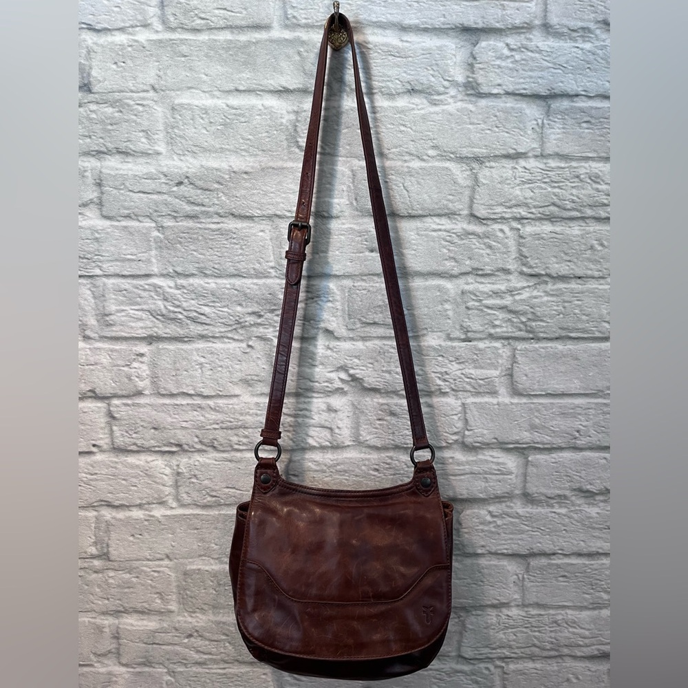 FRYE Melissa Saddle Bag Leather Cognac Crossbody - Picture 3 of 16